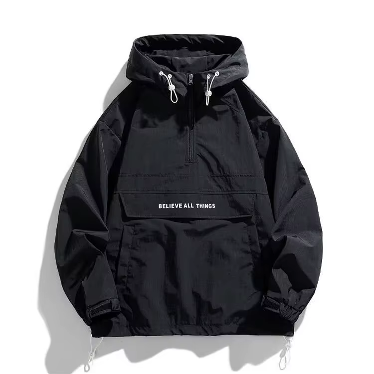 Veste pull à capuche pour hommes, coupe-vent décontractée avec plusieurs poches, veste de sport de plein air, demi-fermeture éclair, coque rigide à capuche