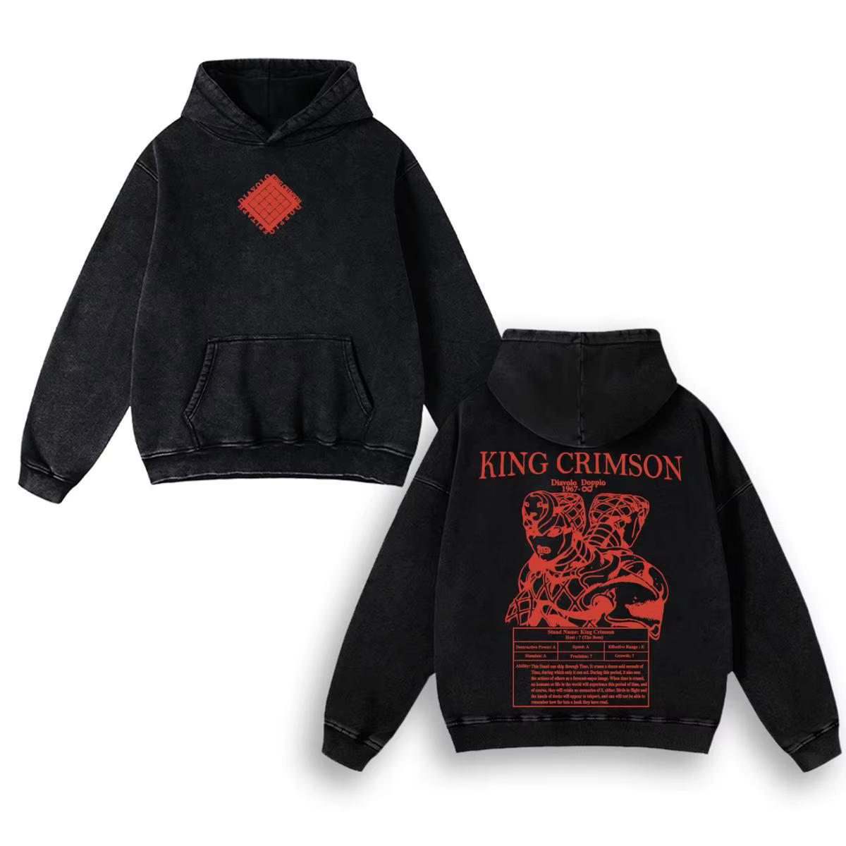 Diavolo King Crimson Jojo Bizarre Adventure T-shirt décontracté en coton lavé à col rond à manches courtes imprimé léger et respirant