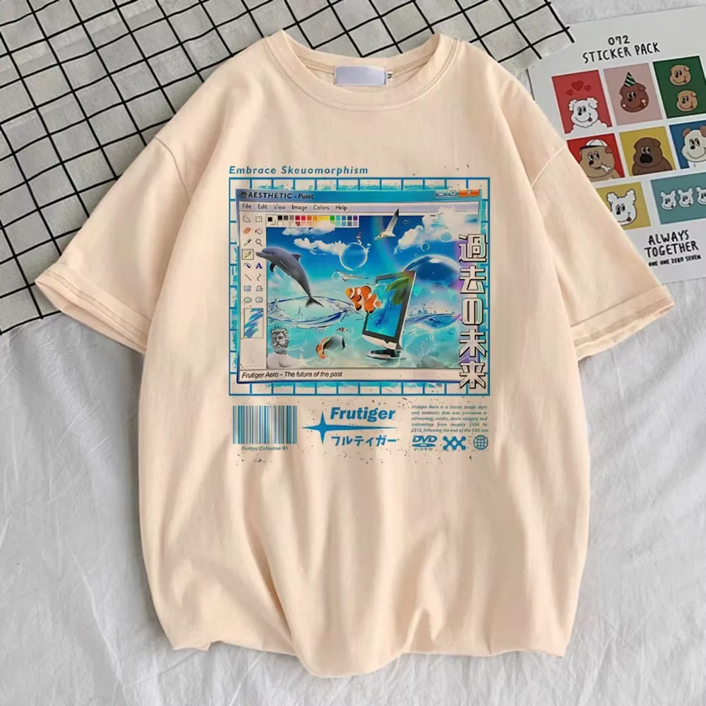 Frutiger Aero t-shirt fille graphique confortable gothique années 80 Pastel respirant
