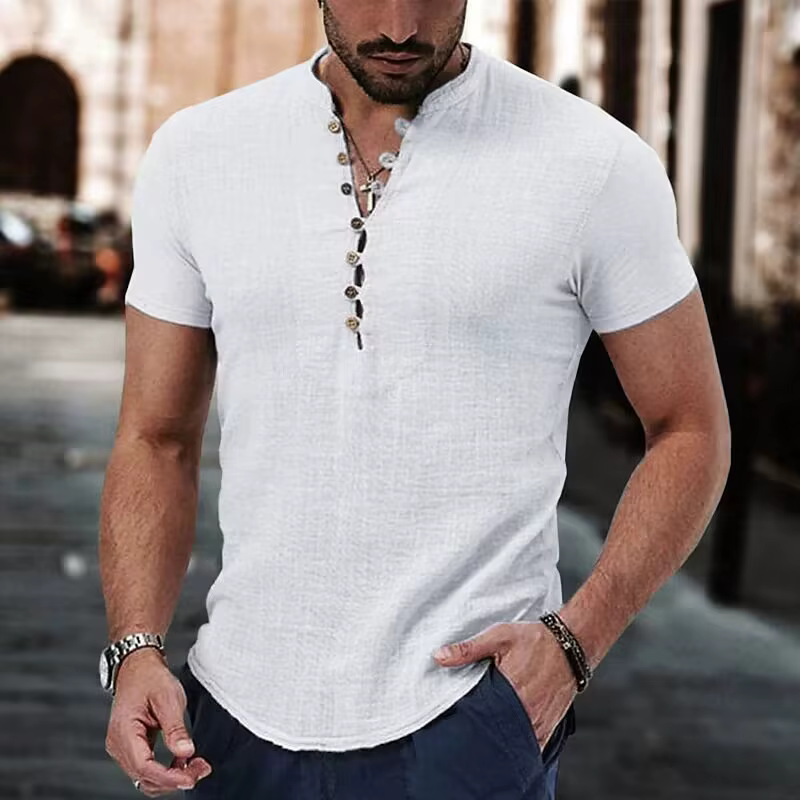 Chemise rétro en lin pour hommes