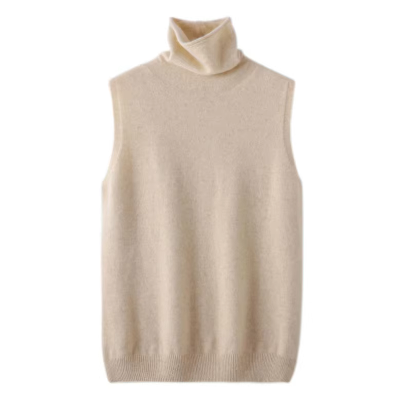 Femmes laine mérinos sans manches pulls col roulé pull gilet