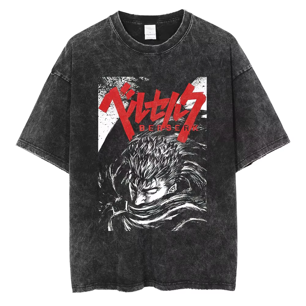 T-shirt Berserk Manga Guts Anime pour hommes et femmes, t-shirt vintage en coton lavé, vêtements décontractés d'été à manches courtes