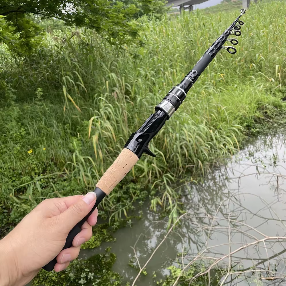 Canne à leurre télescopique 1.5M 1.8M 2.1M 2.4M canne à pêche Spinning en carbone canne à pêche Baitcasting 8g-25g manche en bois matériel de pêche coulée