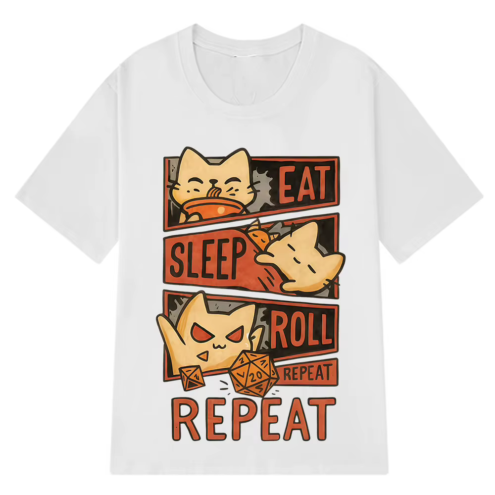 Chat fantaisiste DnD drôle Meme t-shirt hommes femmes Vintage lâche T-shirts été col rond coton à la mode surdimensionné