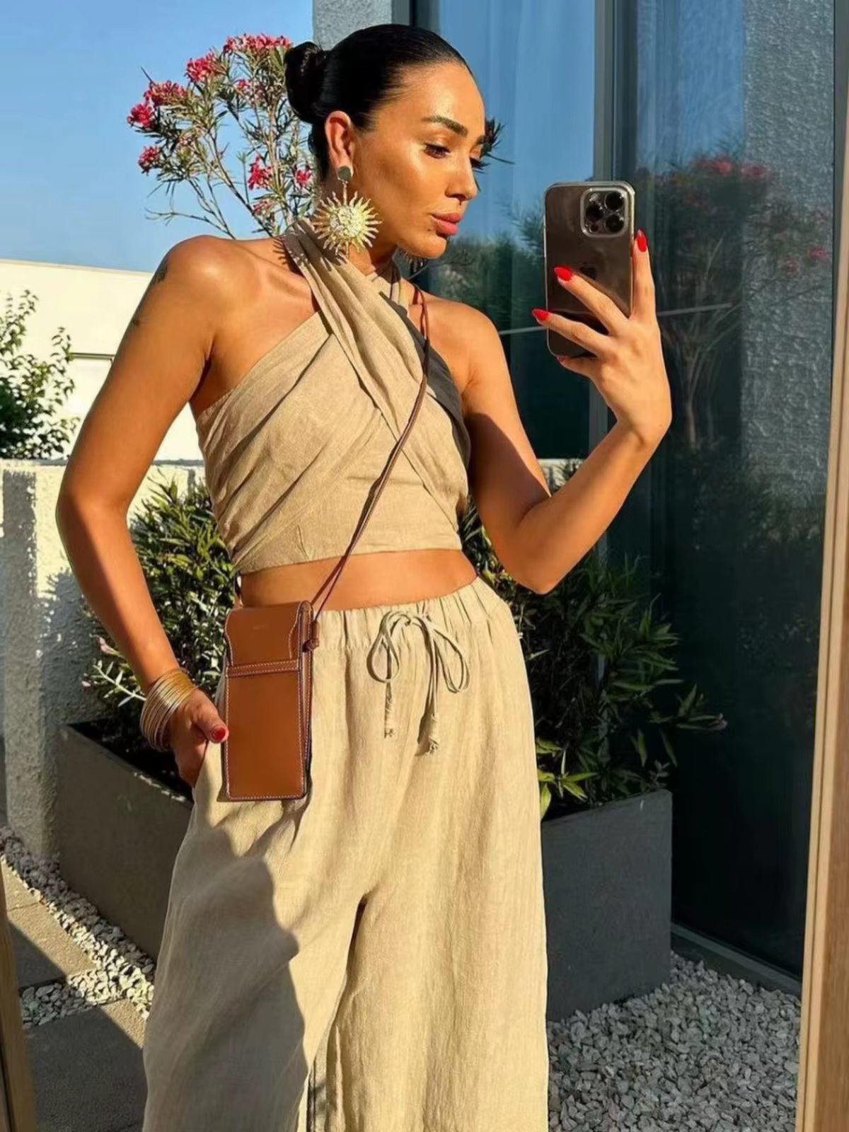 Boho Beach Wear-Haut court en fibre licou pour femmes