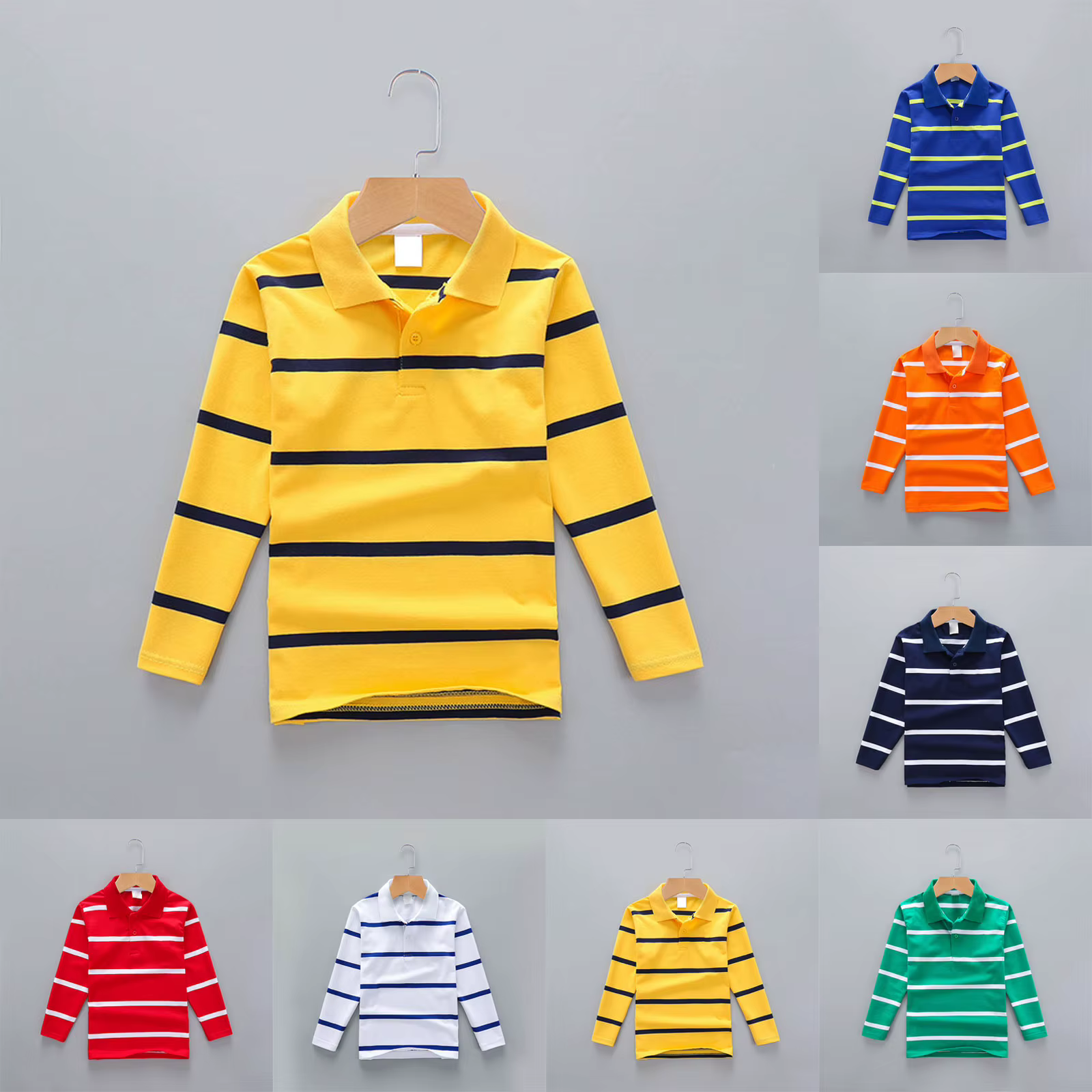 Garçon Polos chemise couleur rayures col rabattu automne à manches longues