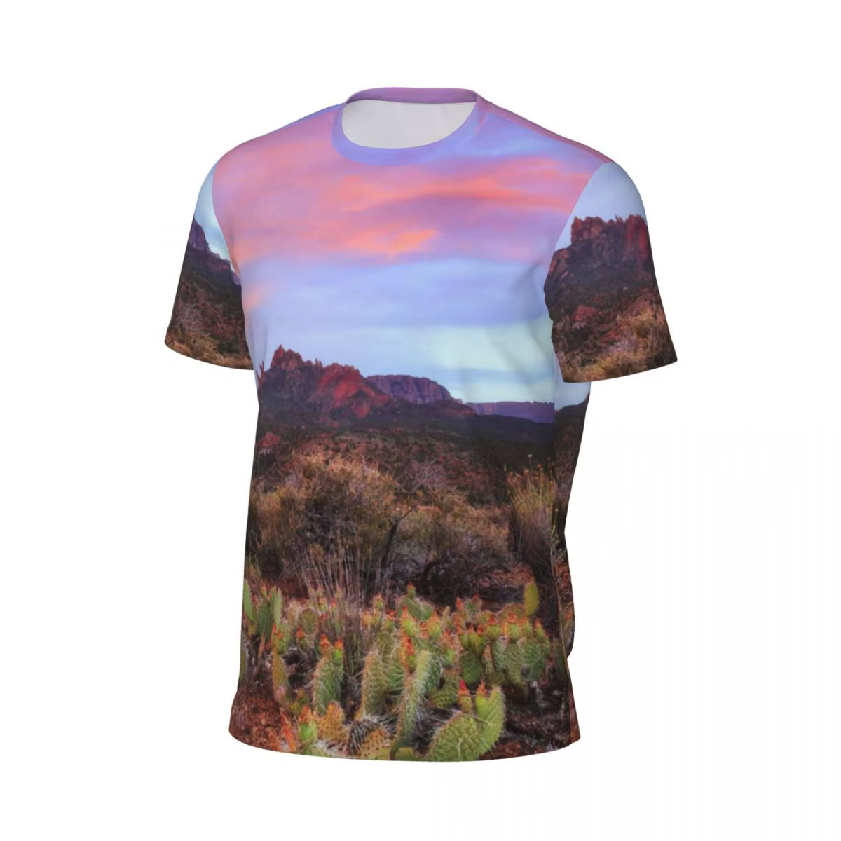 Désert coucher de soleil T-Shirt Cactus paysage à la mode Cool Gym t-shirts manches courtes respirant