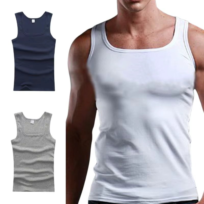 Été solide col carré débardeur coton noir blanc gris femmes hommes grande taille vêtements