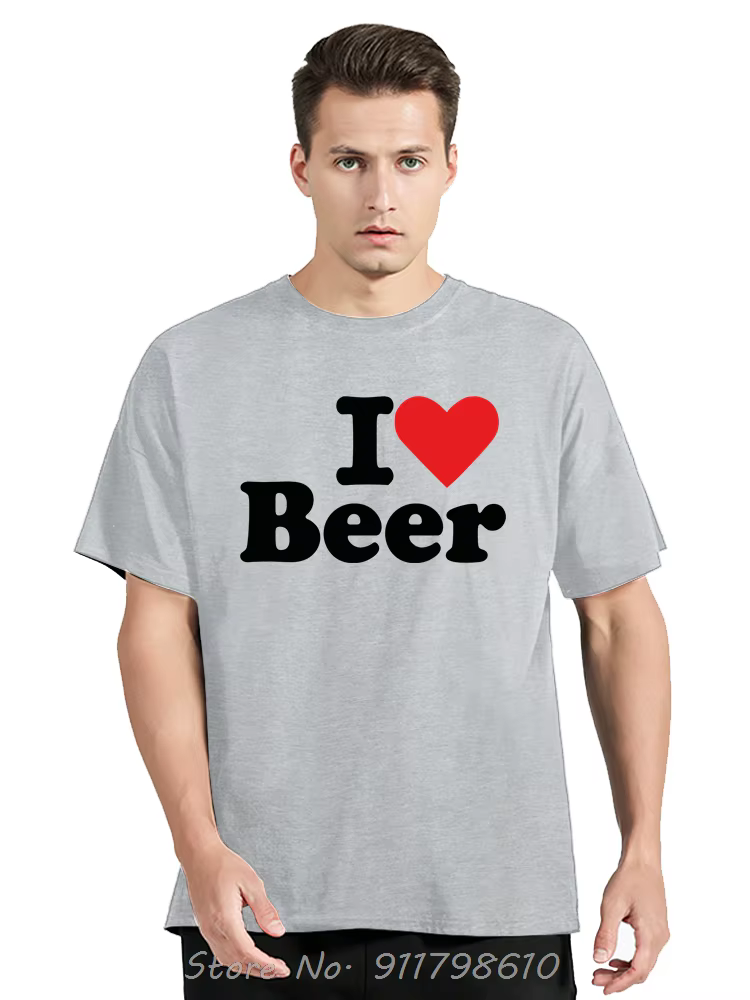 Drôle j'aime la bière coeur rouge vêtements pour hommes mode décontracté surdimensionné T-shirt boire Fitness