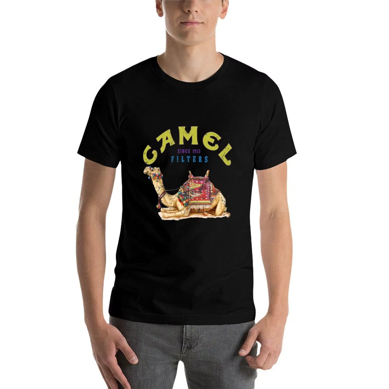T-shirt à manches courtes décontracté et simple avec motif Joe Camel de Dromedary