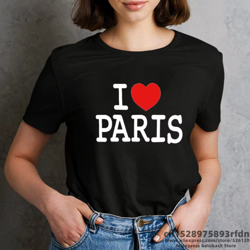 T-shirt imprimé drôle I Love Paris pour femmes