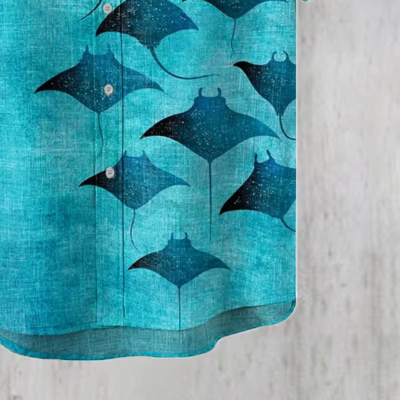 Chemise décontractée pour homme à imprimé artistique Manta Rays style bohème