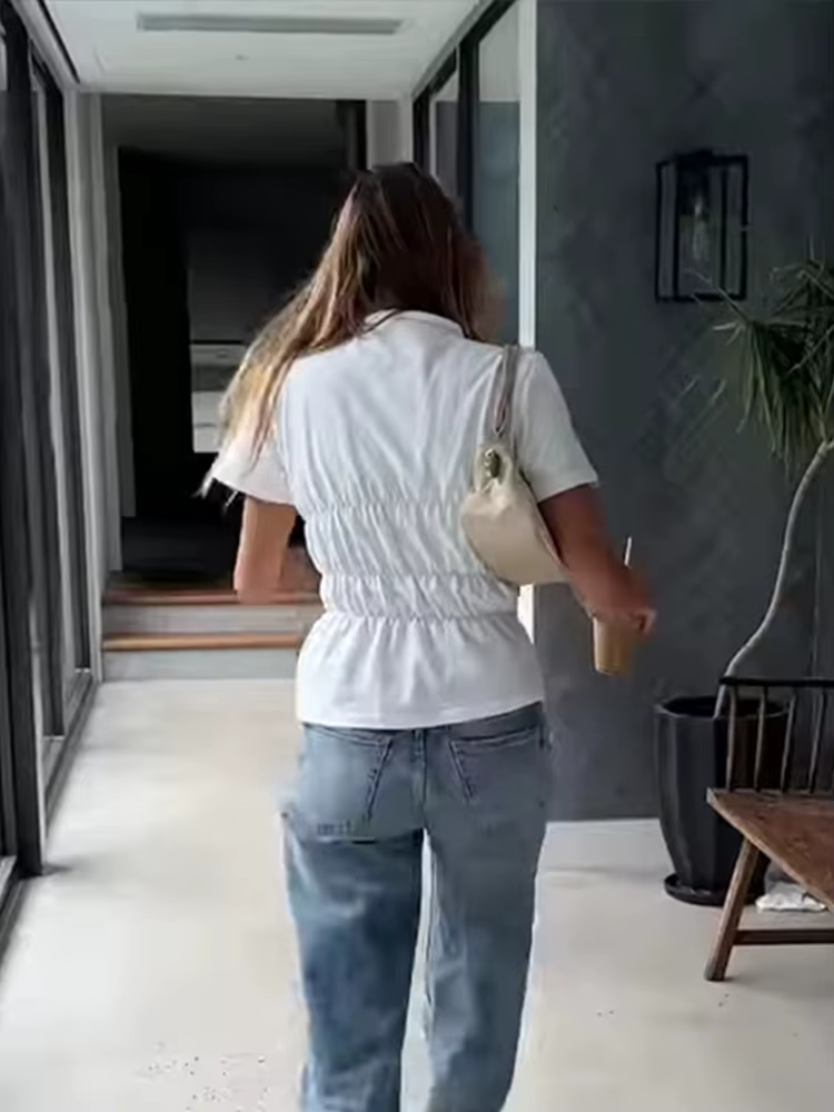 Chemise blanche froncée basique pour femme