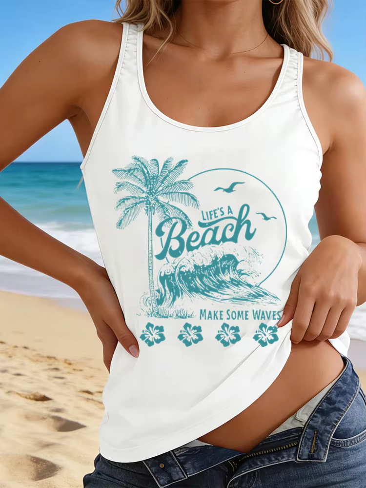 T-shirt décontracté sans manches pour femme « Life's A Beach Make Some Waves »