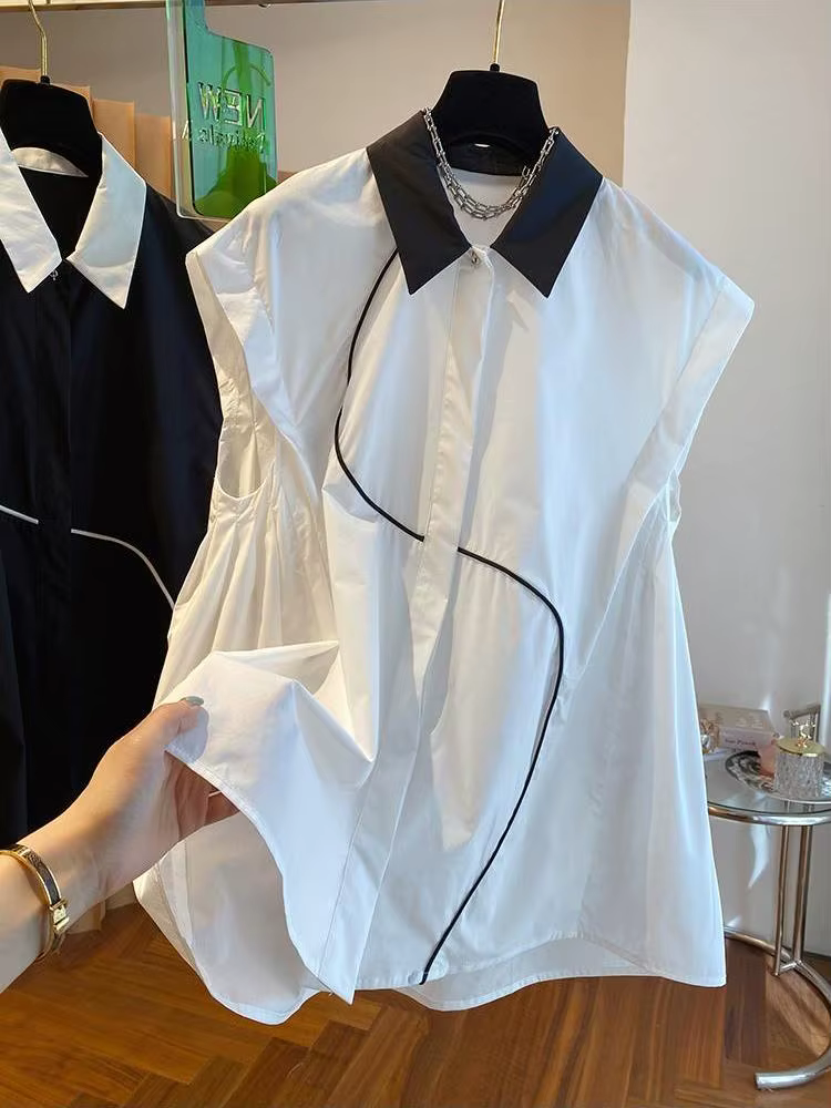 Chemise sans manches à coutures contrastées pour femmes