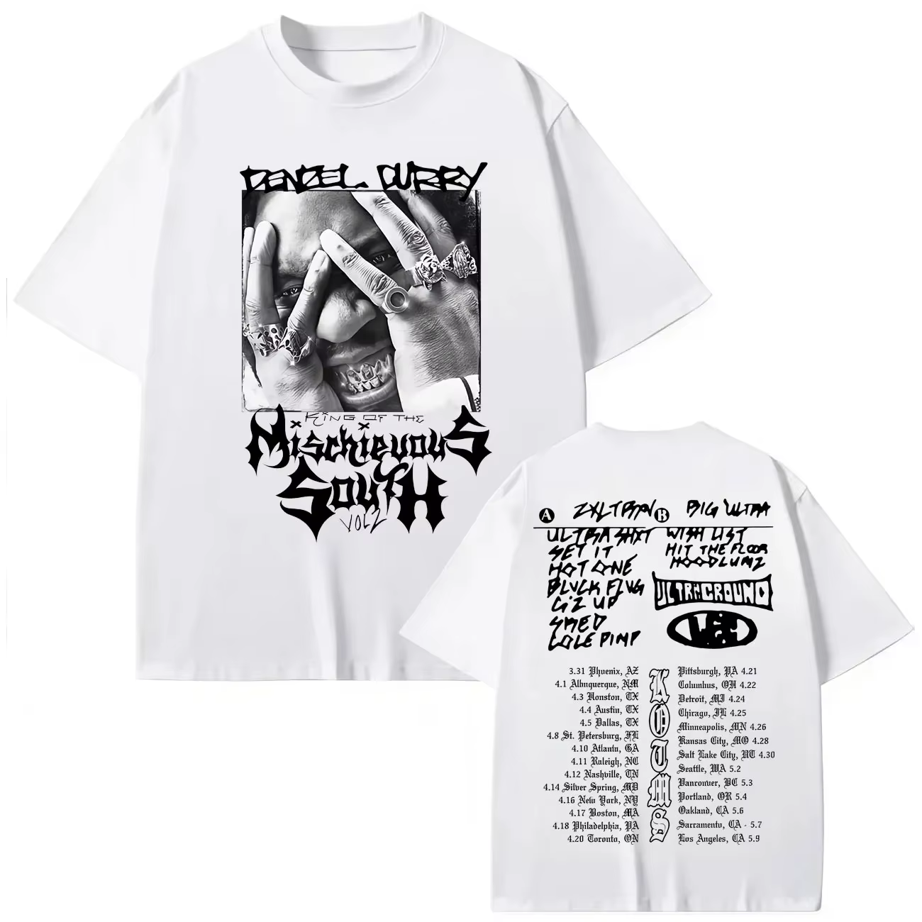 T-shirts graphiques du tournée 2025 du rappeur Denzel Curry