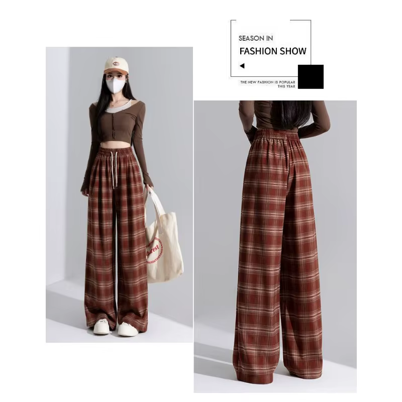 Pantalon à carreaux rétro rouge pour femmes