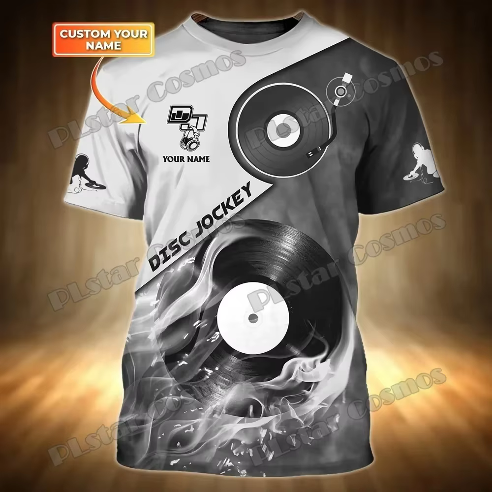 Nom personnalisé coloré DJ disque Jockey 3D imprimé mode hommes T-Shirt été unisexe décontracté