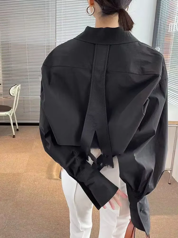 Chemise noire à manches longues pour femmes