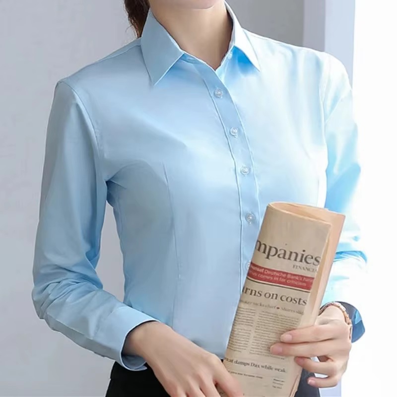 Femmes élégantes chemises femme chemise blanche à manches longues Blouse bureau dame affaires rose
