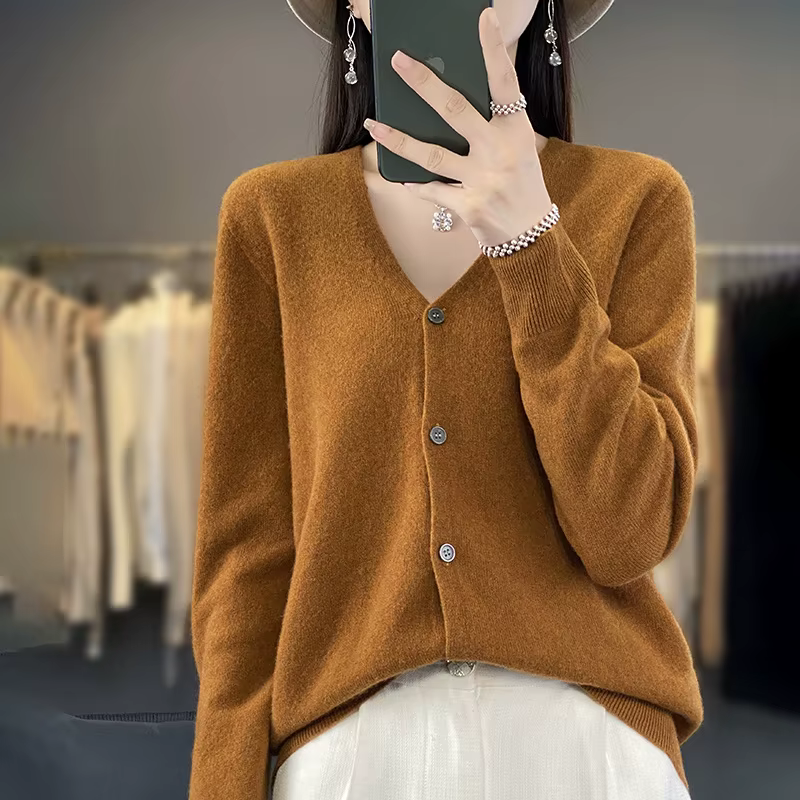 100% laine mérinos pull automne hiver femmes nouveau col rond solide tricoté Cardigan décontracté cachemire tricots à manches longues doux hauts