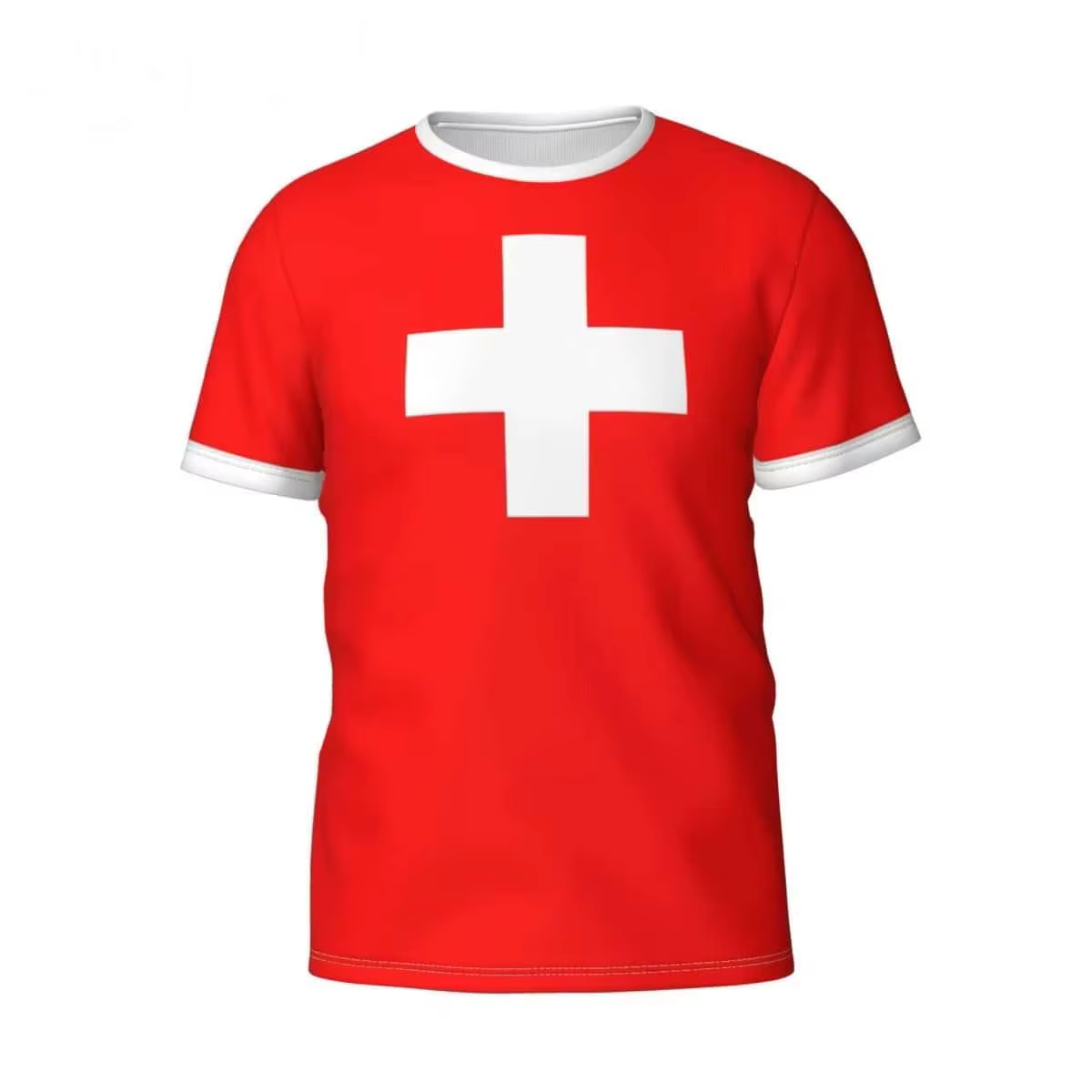 T-shirt unisexe avec imprimé croix du drapeau national suisse