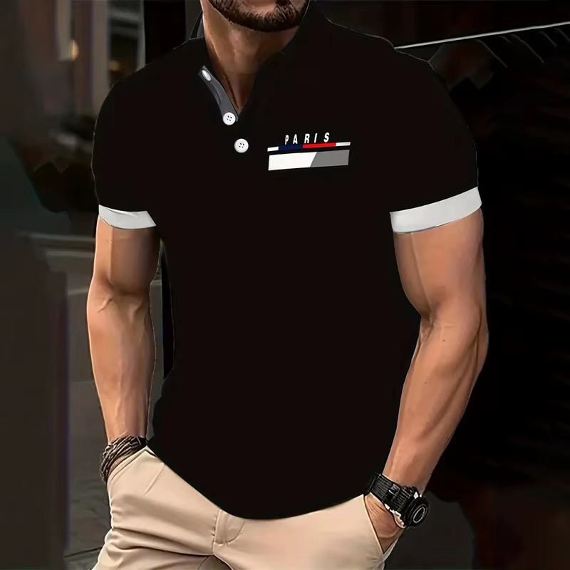 Polo à manches courtes imprimé parisien pour homme
