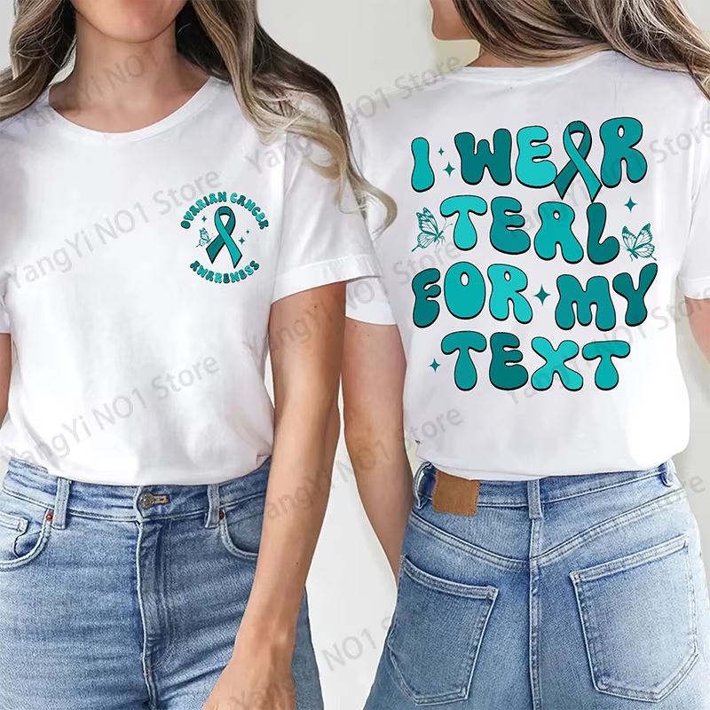 T-shirt de sensibilisation au cancer ovarien avec ruban turquoise – Je porte