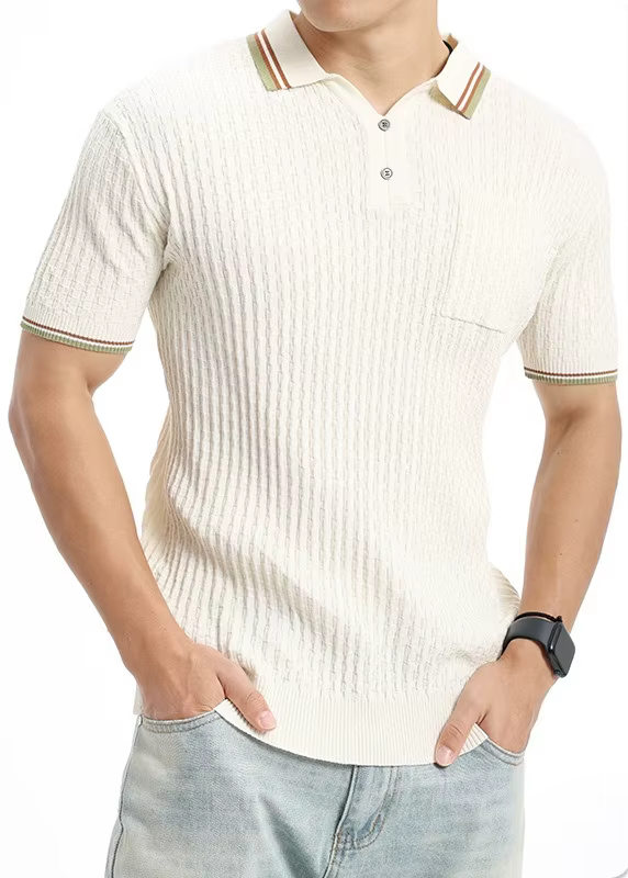 Polo en maille de soie glacée à revers pour homme