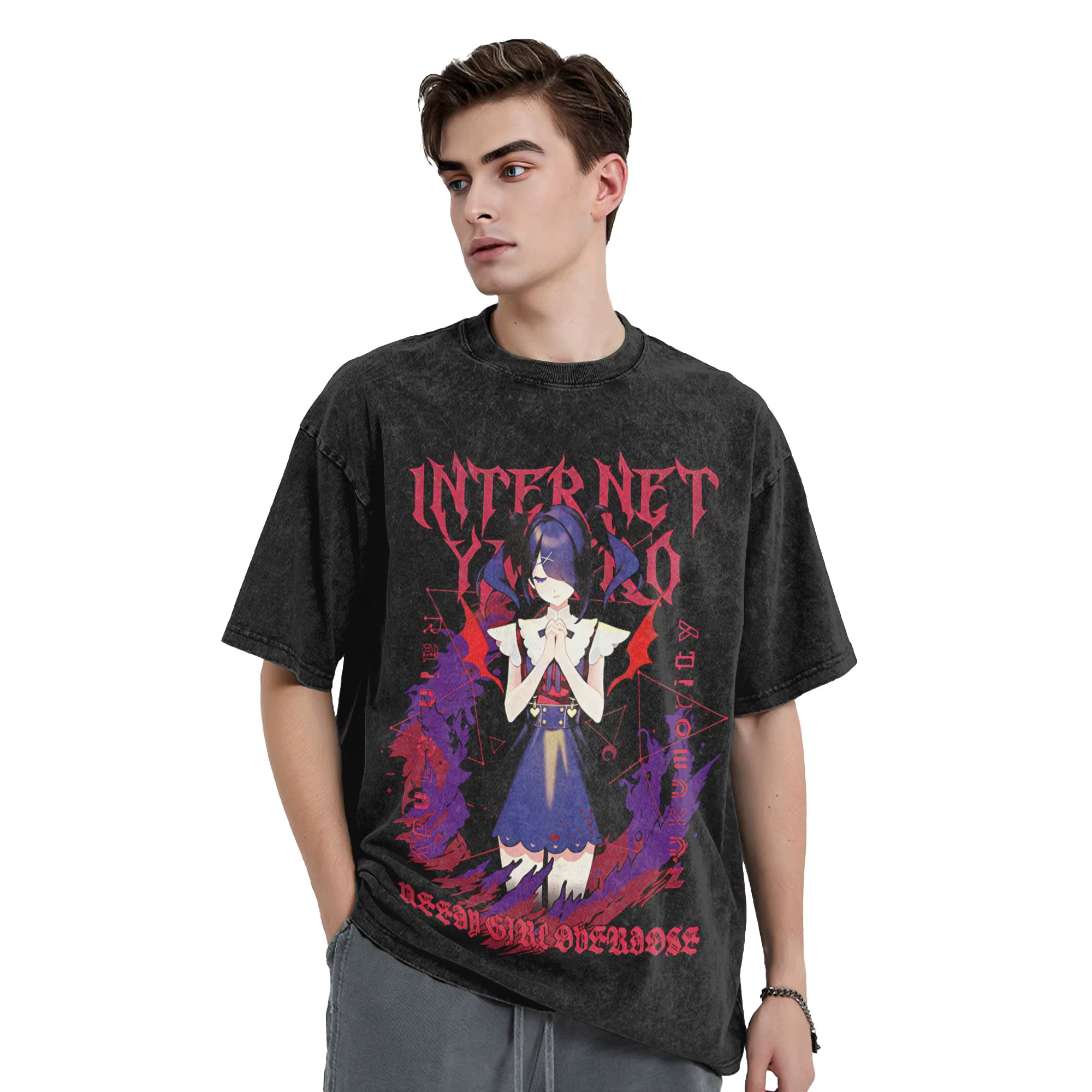 T-shirts Harajuku délavés pour hommes et femmes