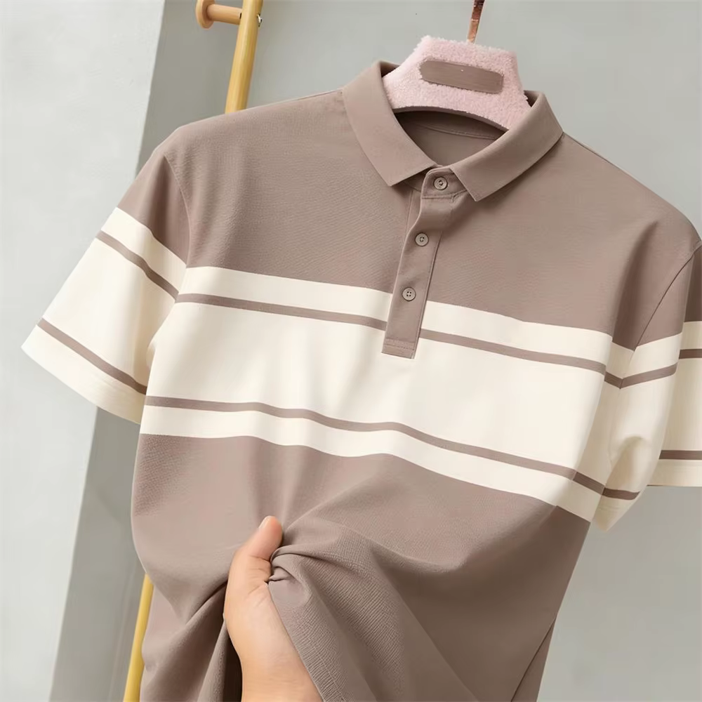 Polo sportif rayé color-block respirant et ample pour le quotidien