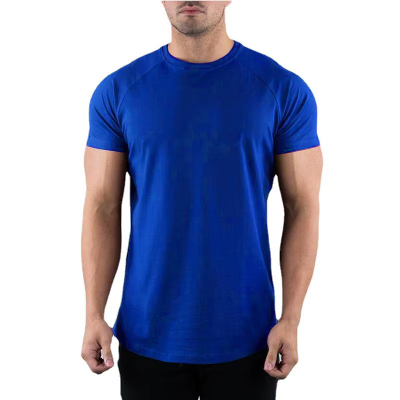 T-shirt de gymnastique uni pour hommes, vêtements de Fitness d'été, col rond, manches courtes, en coton, Slim Fit, musculation, entraînement