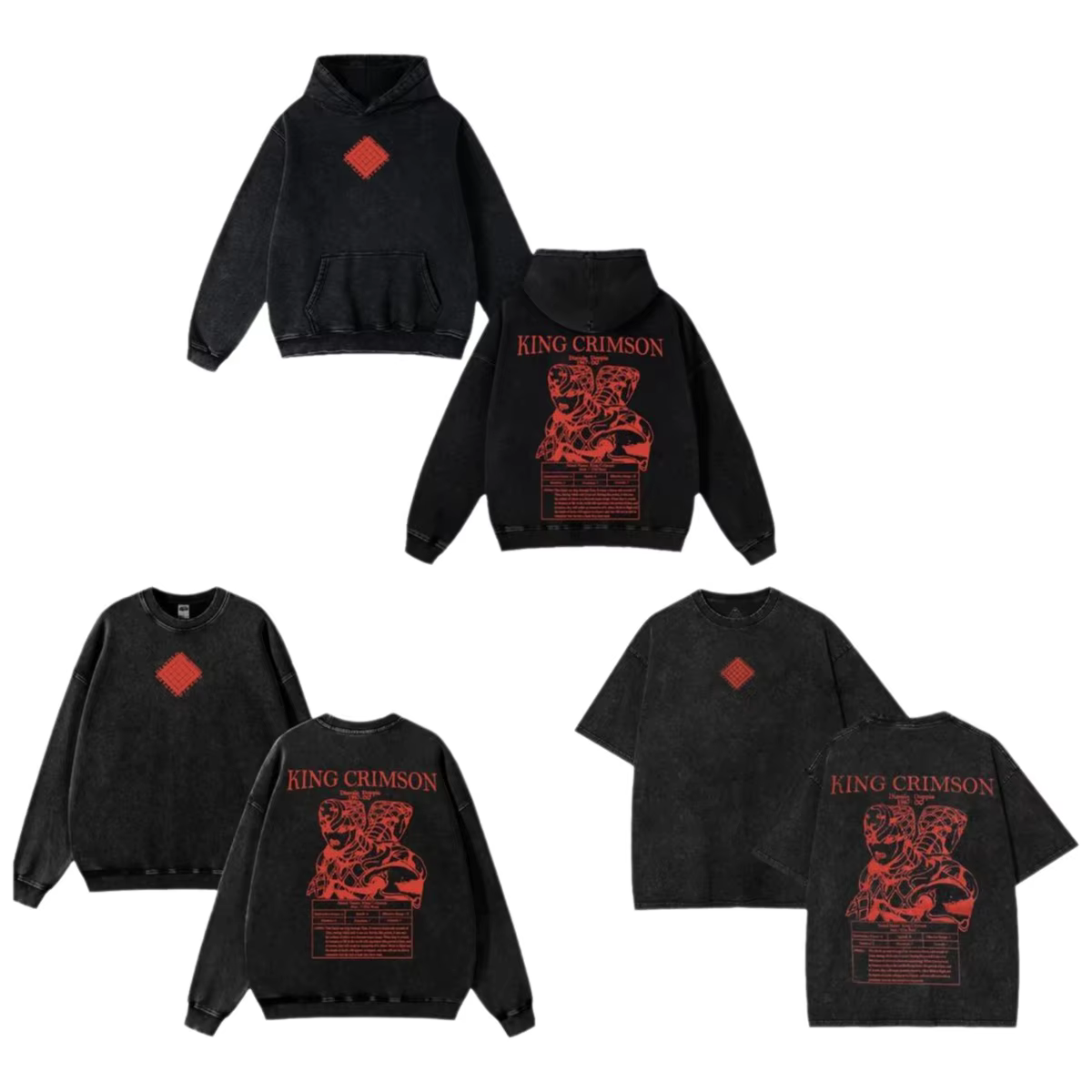 Diavolo King Crimson Jojo Bizarre Adventure T-shirt décontracté en coton lavé à col rond à manches courtes imprimé léger et respirant