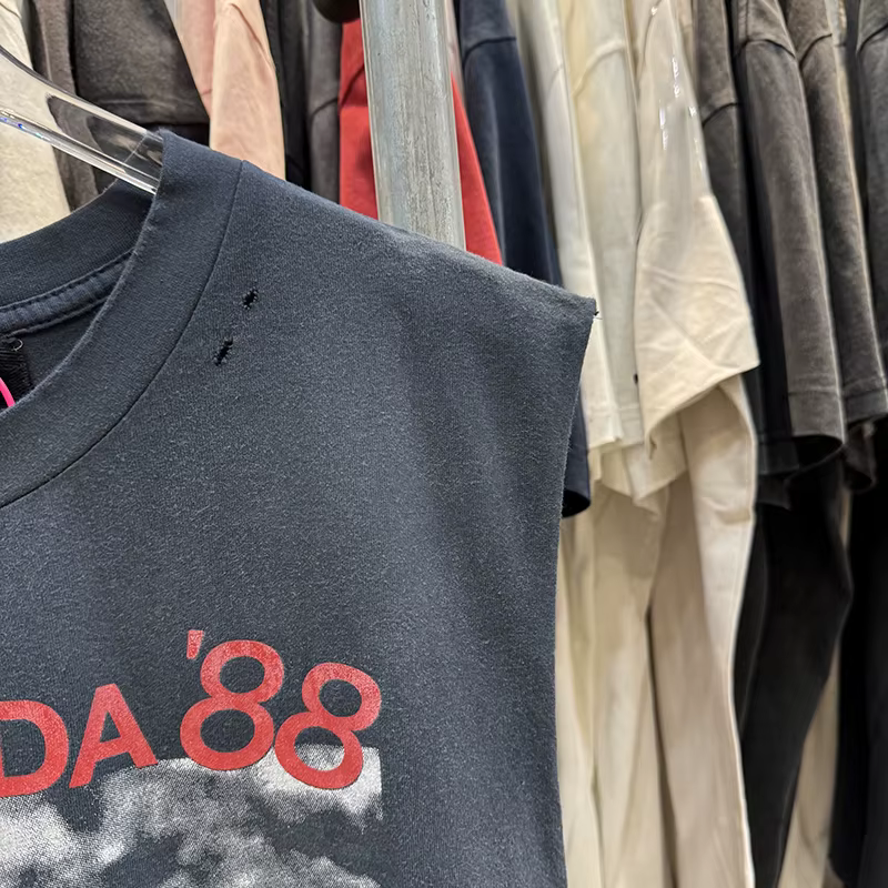 Paly Débardeur Homme Col Rond Vintage Déchiré Lettres Rouges 88 Coton Été Hip Hop Tendance