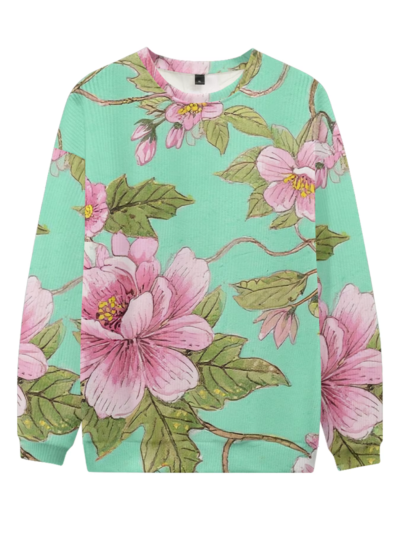 Sweat-shirt à col rond bleu doux avec imprimé Floral élégant