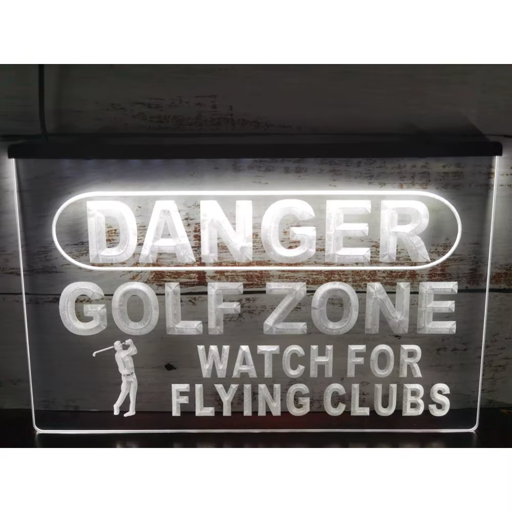 Danger Golf Zone LED néon Sign-3D Carimplanté Wall Art pour la maison