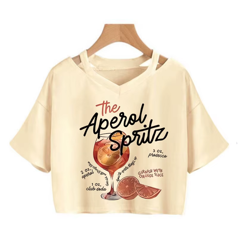 T-shirt court imprimé Aperol Spritz rétro pour femme