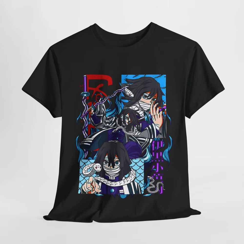 T-shirt Demon Slayer Inspiré de l'Anime Igflats Obanai, Noir, Cadeau