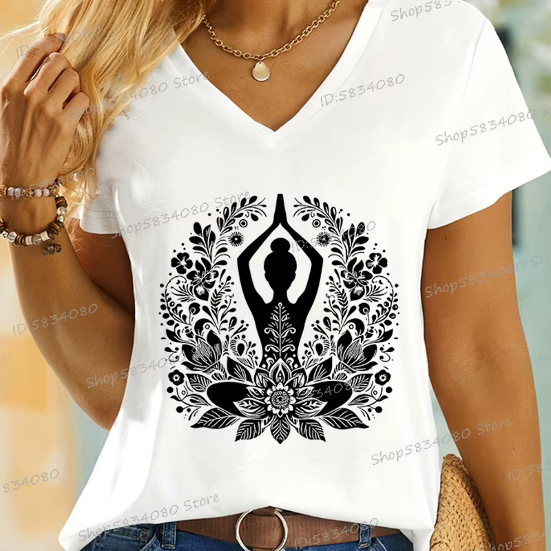 Femmes Yoga chemise florale conception graphique à manches courtes t-shirt décontracté