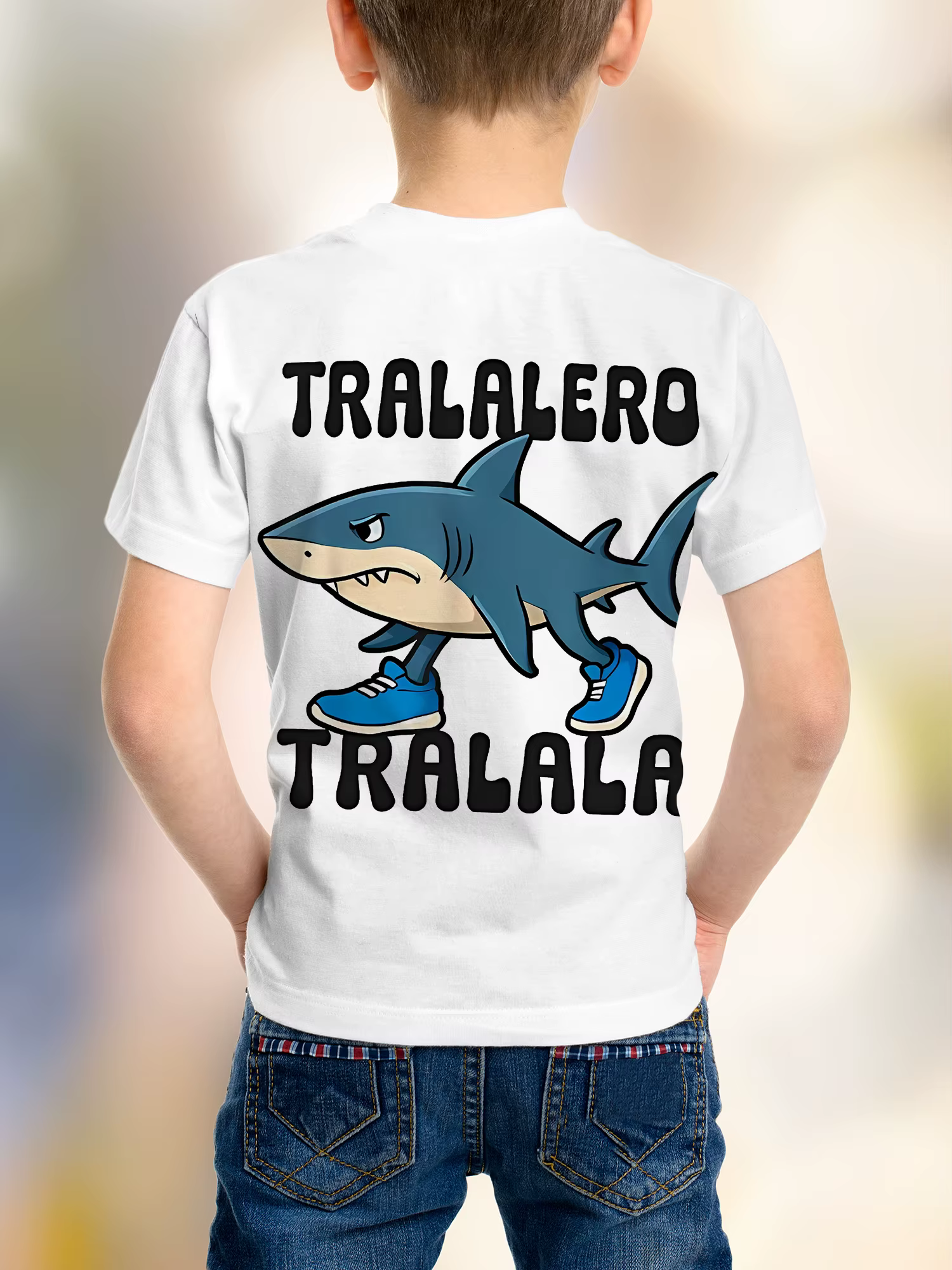 T-shirt tendance à imprimé requin 3D