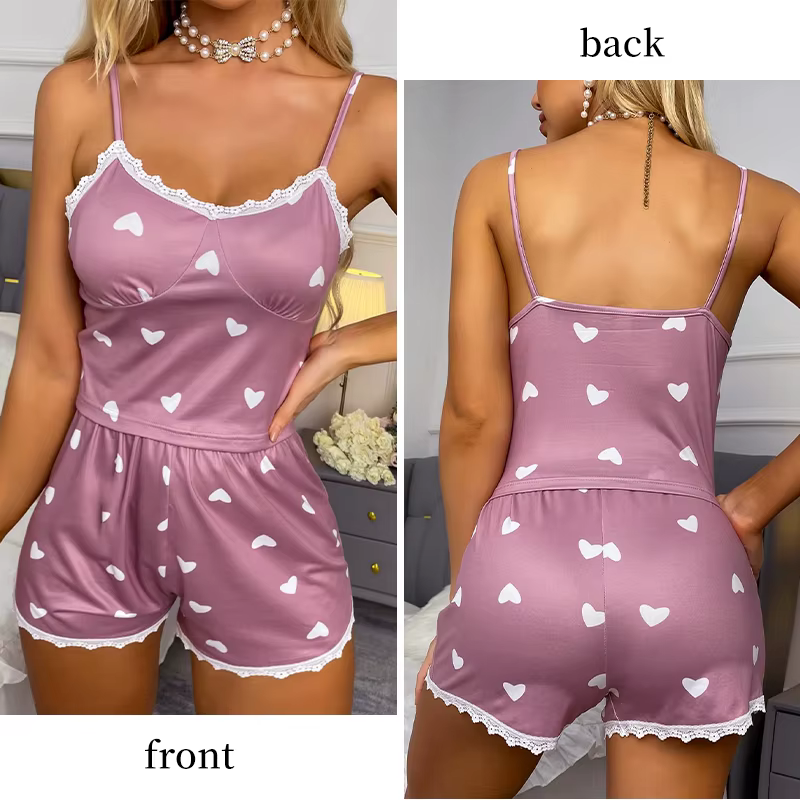 Haut et short College en dentelle à col en V pour femme