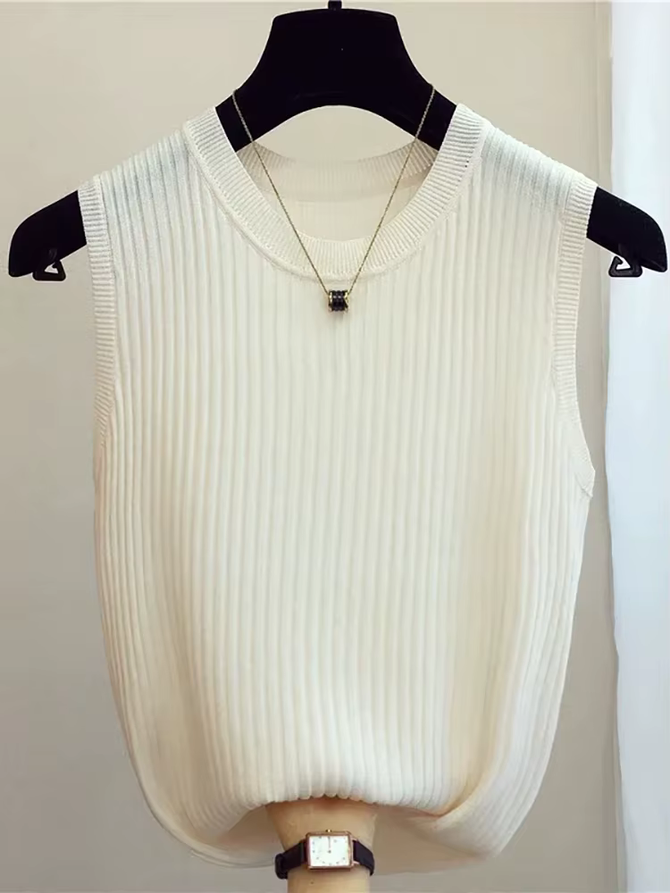 Zjais été printemps débardeurs femmes sans manches tricoté T-Shirts femme élastique mince gilets décontractés culture hauts Camis pull chemises