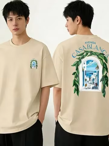 T-shirt en pur coton pour homme avec imprimé architecture urbaine marocaine et police Casablanca