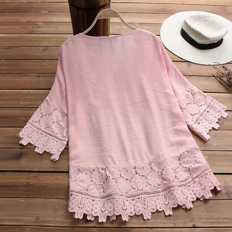 Dentelle dames T-Shirts Blusa Camisas Mujer Streetwear vêtements femmes t-shirt été coton lin femme