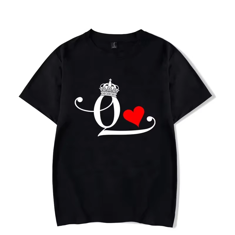 Mode lettre impression Couple t-shirt pour les amoureux nouvelle chemise coréenne Chic roi reine coeur graphique t-shirts pour les Couples