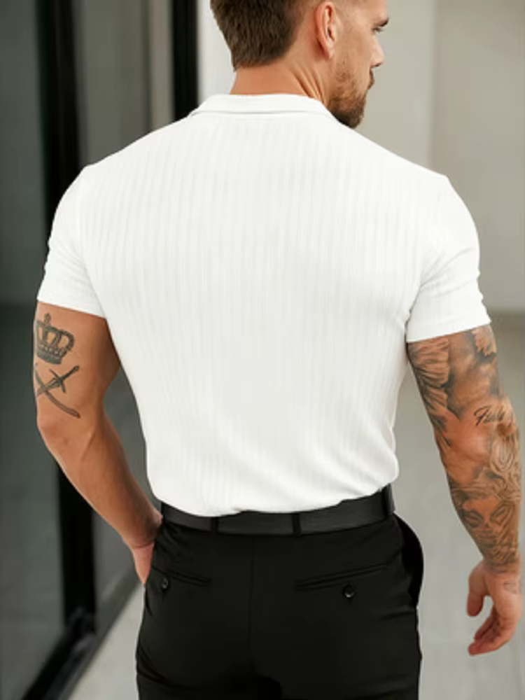 Polo à manches courtes en maille côtelée amincissante pour homme