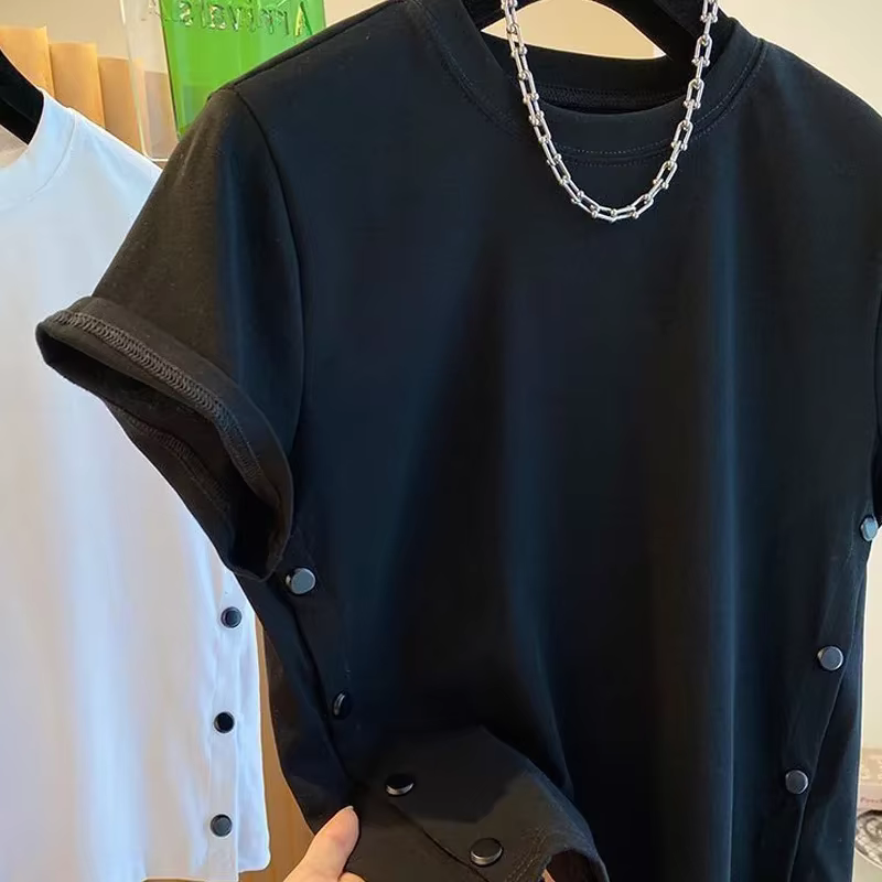 2025 été Double boutonnage chemise nouveau ample décontracté bouton fente col rond hommes T-Shirt à manches courtes Blouse Design haut tendance