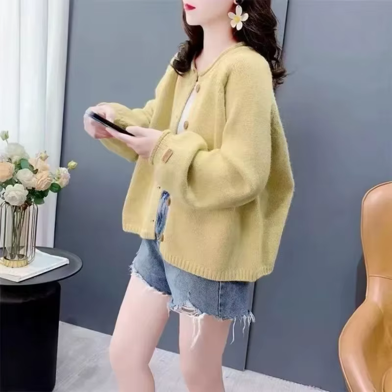 Pull tricoté à col rond pour femme, vêtements bon marché, nouveautés tendance 2025, décontracté, attrayant, tenue de bureau, Cardigan solide pour femmes