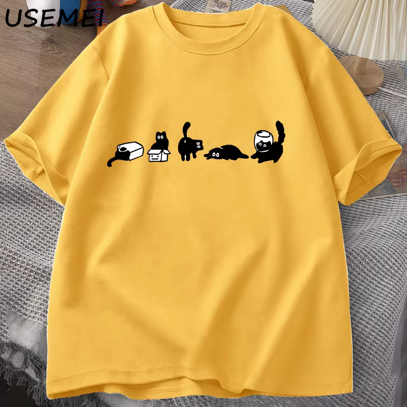 Cinq humeurs chats T-Shirts surdimensionné chat maman t-shirt drôle coton à manches courtes amoureux