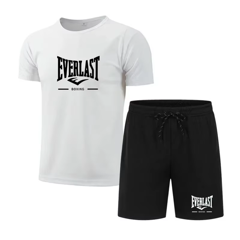 Nouvel ensemble 2 pièces Everlast Boxing pour homme 2026 – T-shirt à manches courtes et short noirs décontractés pour l'été – Survêtement de sport